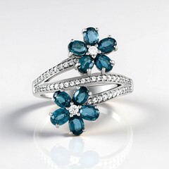 Anello in argento con Cianite Blu Foglia di Tè