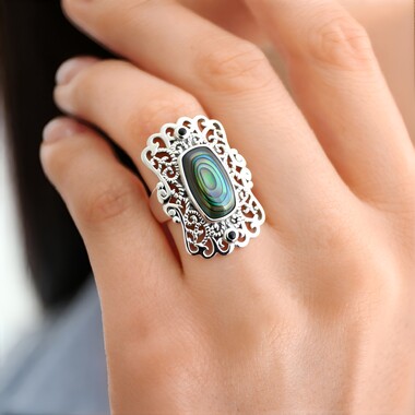 Zilveren ring met een Abalone schelp (Art of Nature)