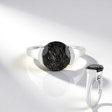 Black Rutile Quartz Silver Ring