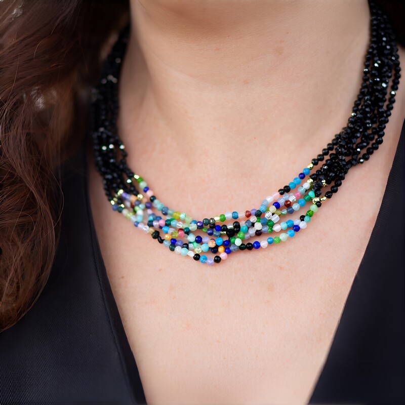 Zilveren halsketting met zwarte spinelstenen (Riya)