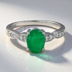 Anello placcato in platino con Smeraldo Bahia