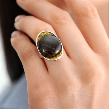 Anillo en plata con Madera de palma petrificada (dagen)