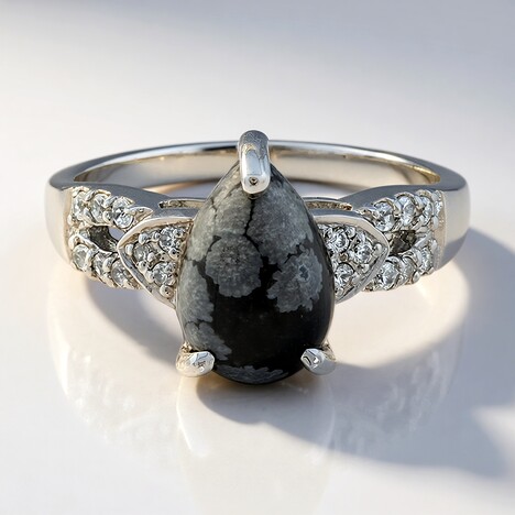 Anello in argento con Ossidiana Fiocco di Neve