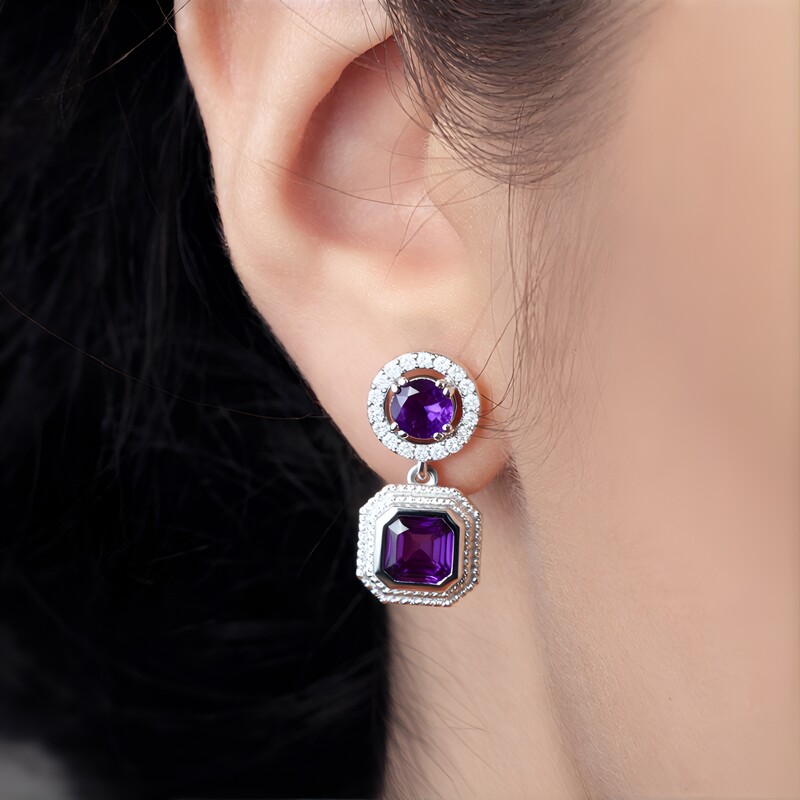 Boucles d'oreilles en argent et Améthyste de Sibérie (de Melo)