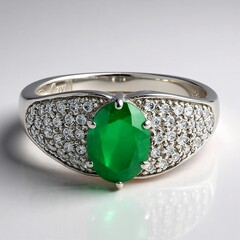 Anello placcato in platino con Smeraldo Bahia