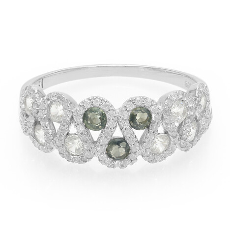 Zilveren ring met Onverhitte Groene Saffieren