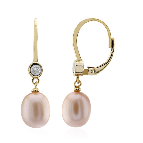 Pfirsichfarbene Süßwasserzuchtperlen-Silberohrringe