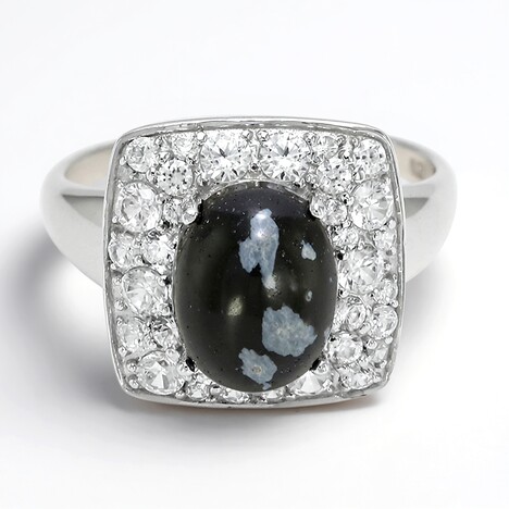 Anello in argento con Ossidiana Fiocco di Neve