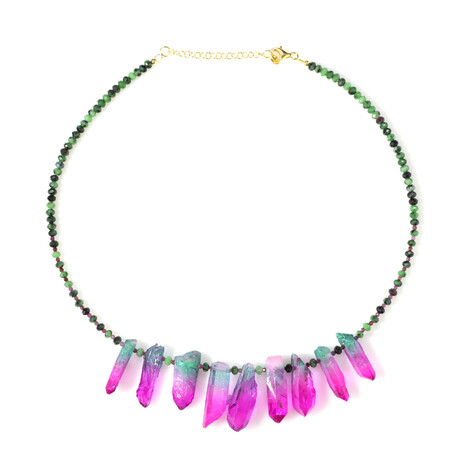 Mehrfarbiger Quarz-Silberhalskette