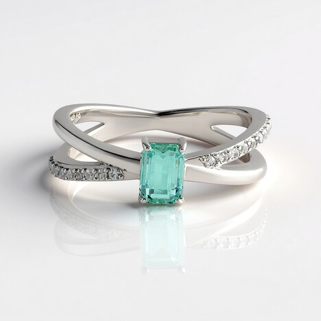 Bague en argent et Émeraude de couleur Paraiba