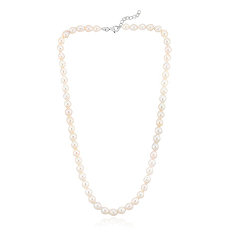 Zilveren halsketting met Witte zoetwater kweekparels (TPC)