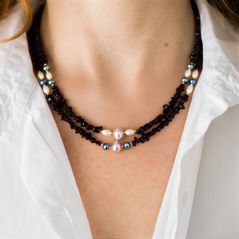 Collier en argent et Grenat du Mozambique (Riya)