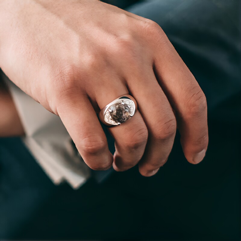 Bague pour homme en argent et Quartz Dinosaure