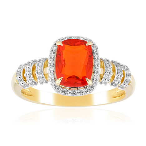 Bague en or et Opale de feu mexicaine AAA