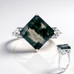 Bague en argent et Agate mousse