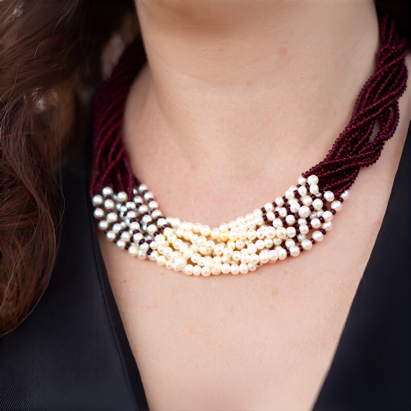 Collana in argento con Granato Mozambico (Riya)