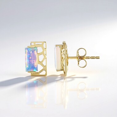 Pendientes en oro con Ópalo Welo AAA (Ornaments by de Melo)