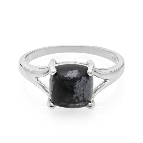 Bague en argent et Obsidienne Flocon-de-Neige