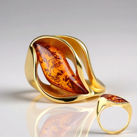 Anello in argento con Ambra Baltica Cognac (dagen)