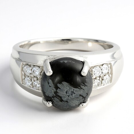 Anello da uomo in argento con Ossidiana Fiocco di Neve