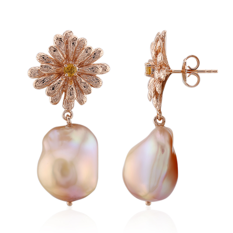 Orecchini Lucciole in oro bianco con diamanti e perle acqua dolce OR005/6