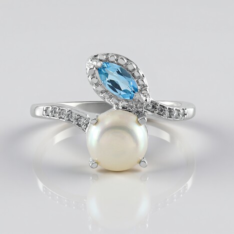 Bague en argent et Perle blanche de culture d'eau douce
