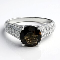 Bague en argent et Quartz fumé