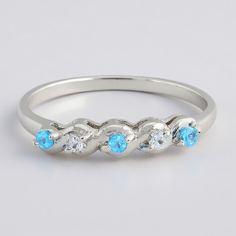 Anello in argento con Apatite Blu Neon e Zaffiro Bianco