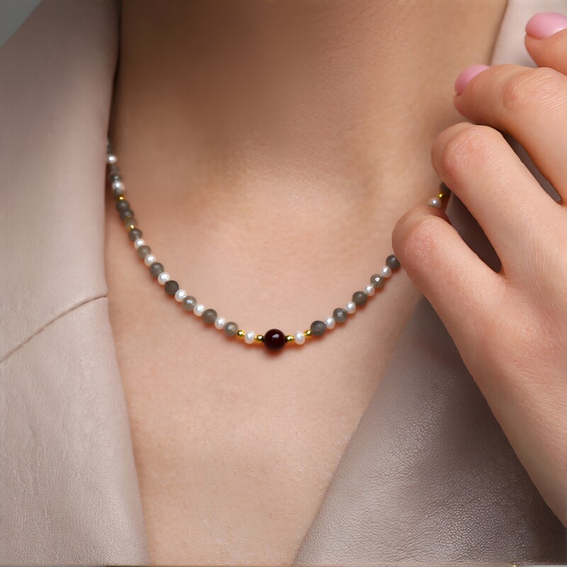 Collana in argento con Agata Rosa (Riya)