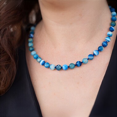 Blauer Achat-Silberhalskette