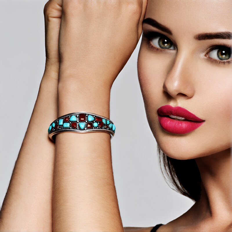 Zilveren armband met Blauwe Kingman Mohave Turkooisen (Jones Lee)