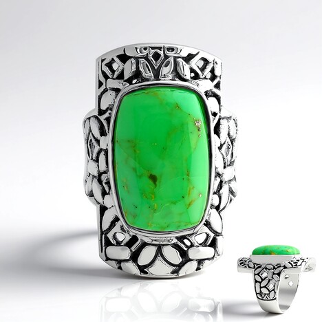Anello in argento con Turchese Kingman Mohave Verde (Faszination Türkis)