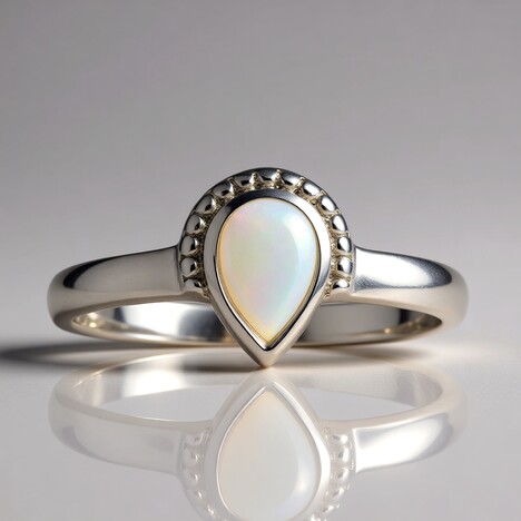 Bague en argent et Opale blanche
