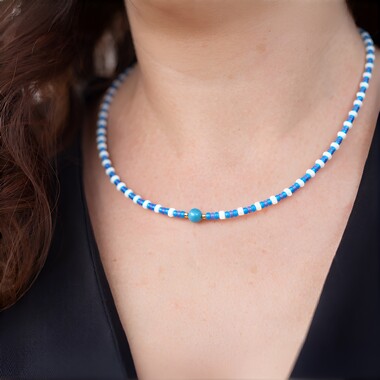 Neon Blue Apatite Silver Necklace (Riya)