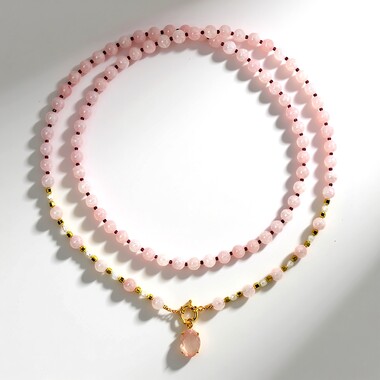 Rose Quartz Silver Necklace (Riya)