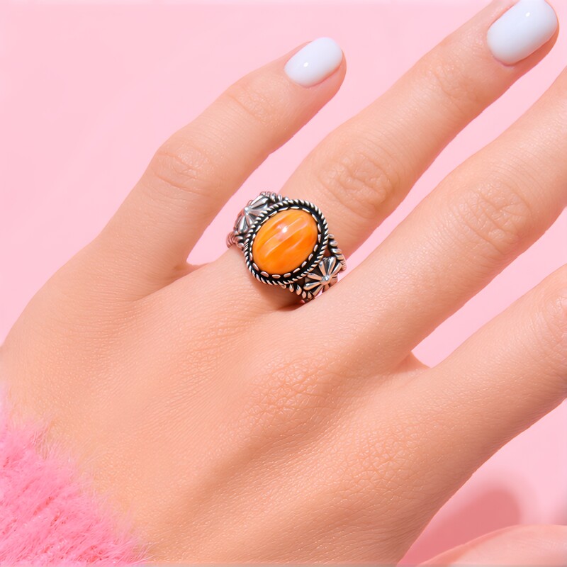 Zilveren ring met een Oranje stekelige oester (Desert Chic)