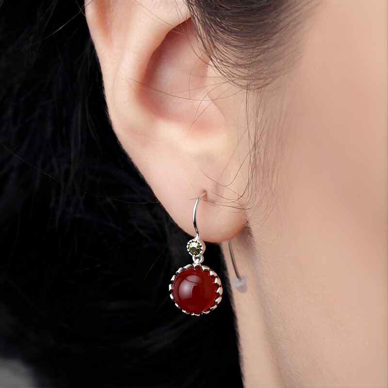 Boucles d'oreilles en argent et Agate rouge (Annette classic)