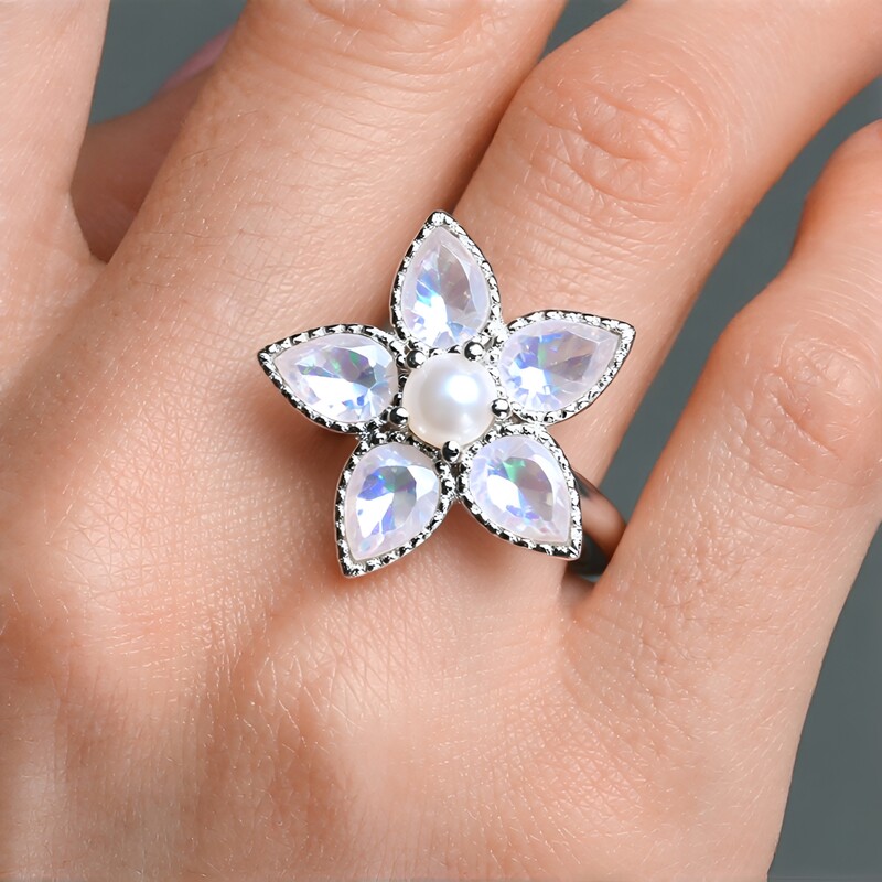 Regenbogen-Mondstein-Silberring