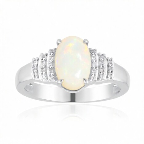 Bague en or et Opale blanche du Brésil