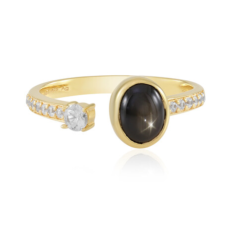 Zilveren ring met een zwarte ster saffier (de Melo Essence)