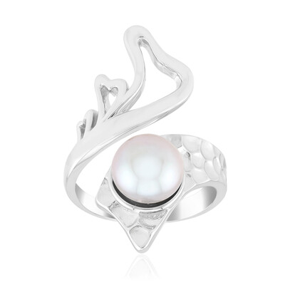 Silberfarbene Süßwasserzuchtperlen-Silberring