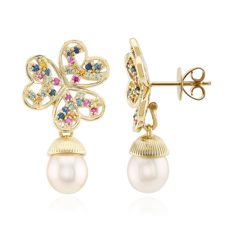 Pendientes en oro con Perla blanca del mar del sur (Michelle Albala)