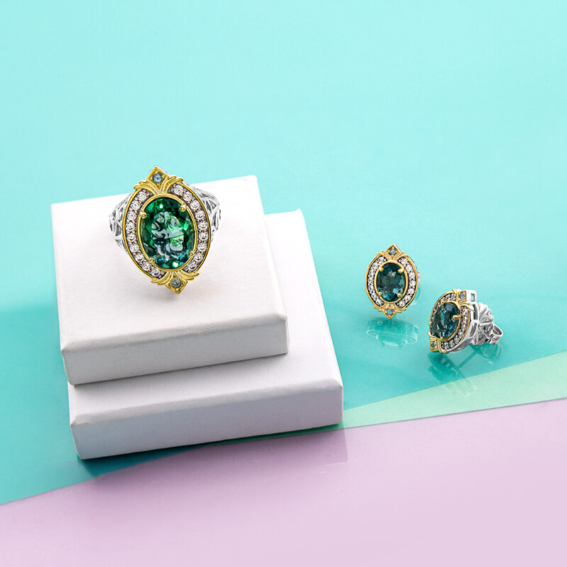 Boucles d'oreilles en argent et Fluorite bleu pétrole (Dallas Prince Designs)