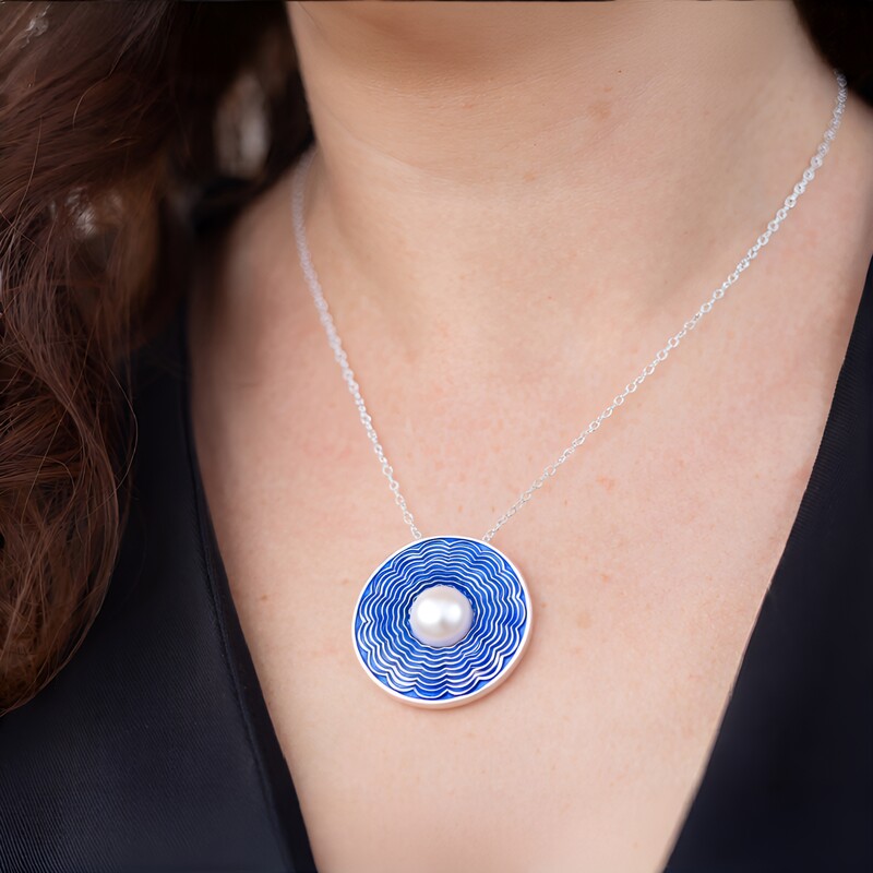 Weiße Süßwasserzuchtperlen-Silberhalskette (Adela Silber)