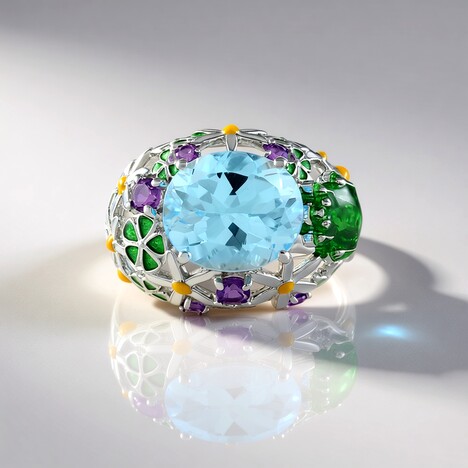 Anello in argento con Topazio Blu Cielo (Adela Silber)