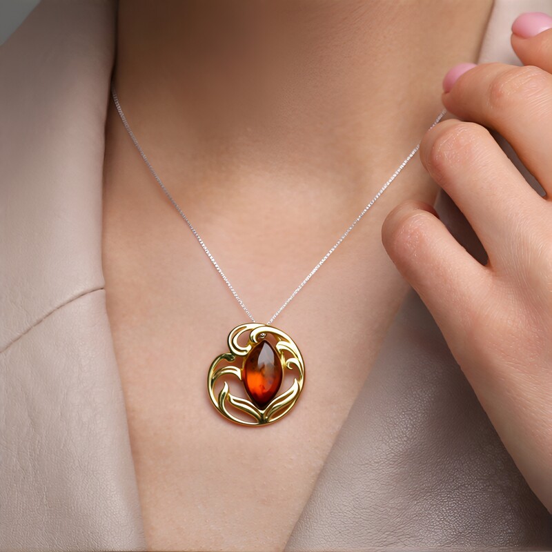 Ciondolo in argento con Ambra Sunrise Baltica (dagen)