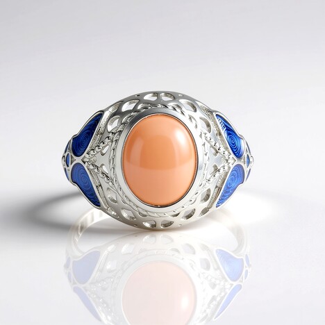 Anello in argento con Pietra di Luna Pesca (Adela Silber)
