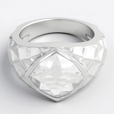 Zilveren ring met een witte kwarts (MONOSONO COLLECTION)