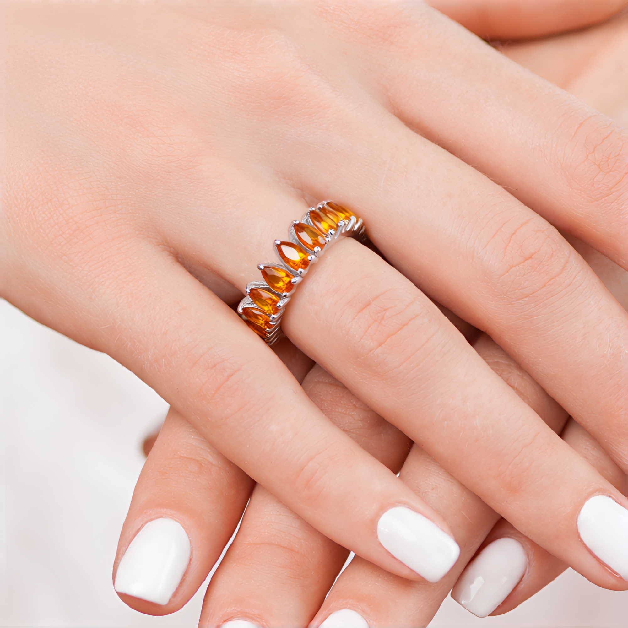 Bague En Argent Massif Sertie De Rectangles Orange Et Jaune - Taille 49, Occasion, Bijou Coloré Et Géométrique