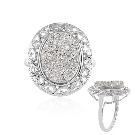 Bague en argent et Agate étincelante argentée